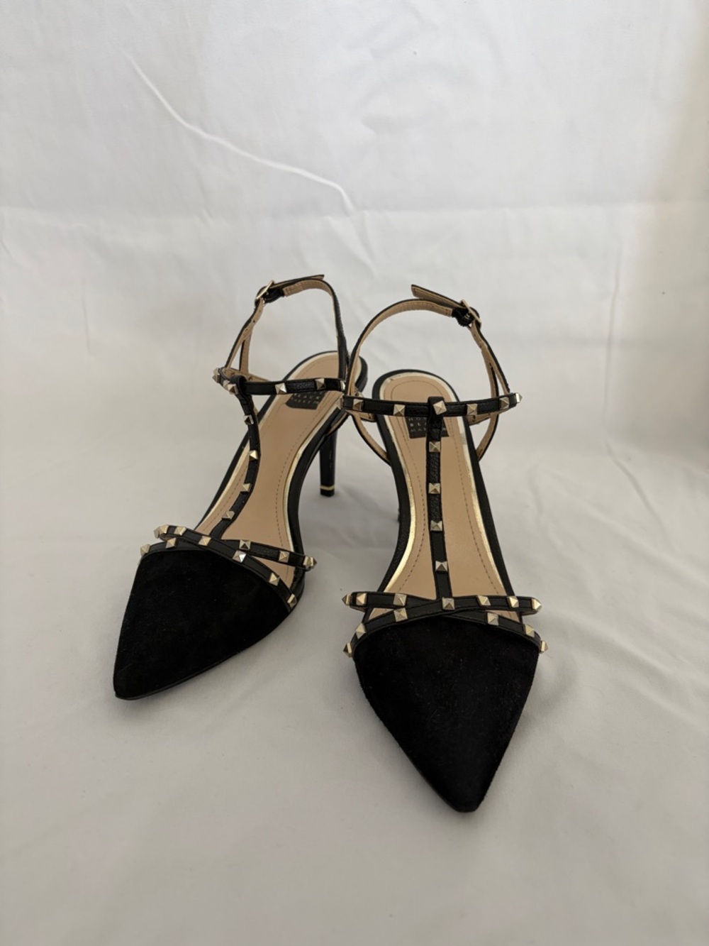 White House Black Market Gianna Black Studded T-Strap Pointed Heels